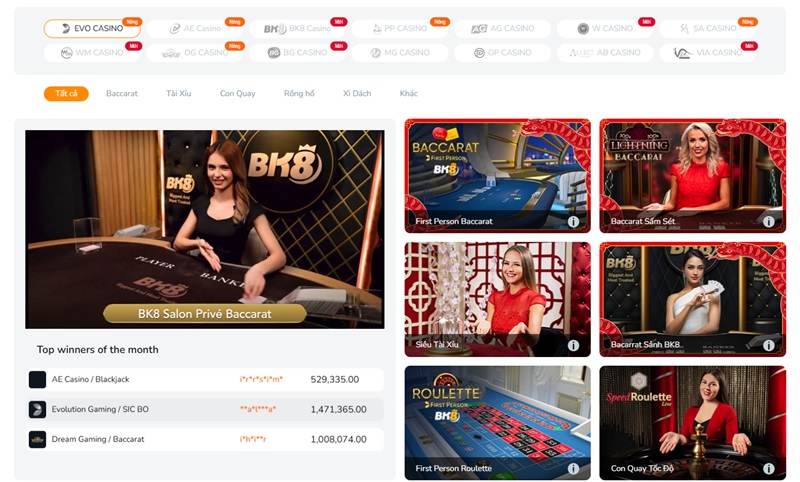 Thế giới Casino online tại nhà cái BK8